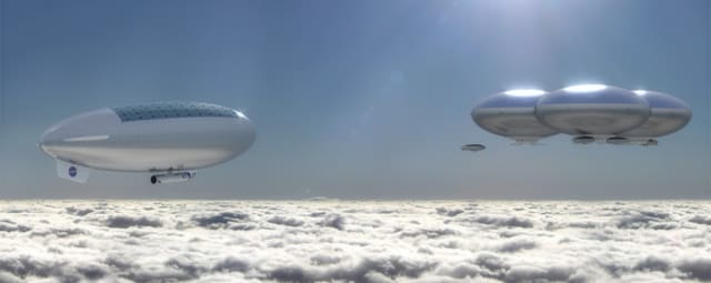 A rendering of what a permanent human presence in the clouds above Venus might look like. (Image courtesy of NASA Langley Research Center.)