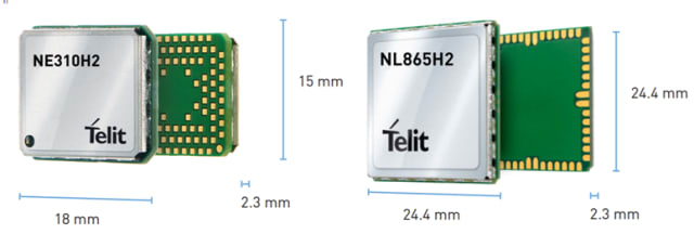 The new NE310H2-W1 and NL865H2-W1 NB-IoT modules. (Image courtesy of Telit.)