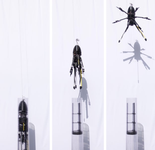 The self-deploying cannon-launched SQUID in action. (Image courtesy of Caltech/NASA JPL.)