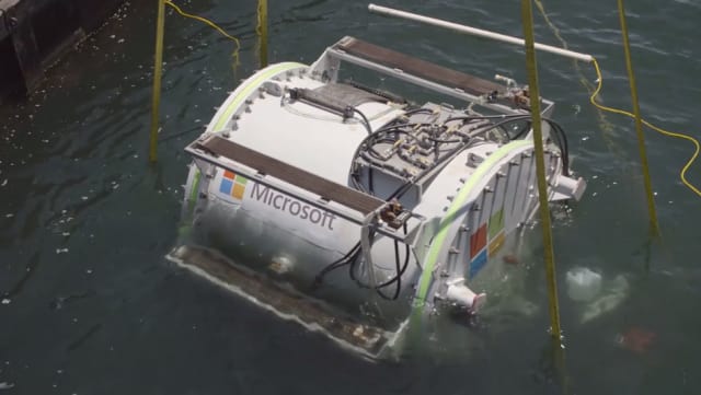 Dubbed Leona Philpot after a character in a Halo video game, the first underwater data center was submerged by Microsoft off the coast of California in 2016. (Image courtesy of thenewstack.io.)