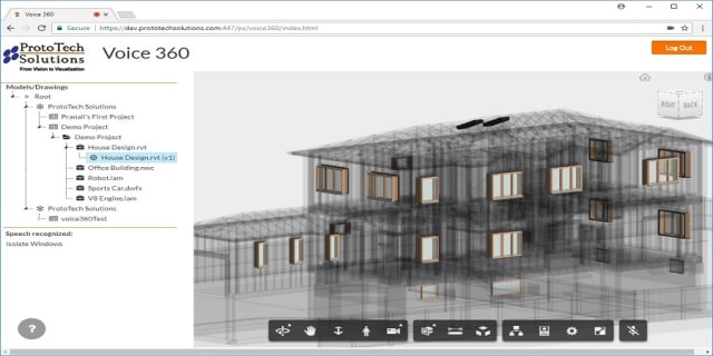 Voice 360 makes it possible to explore the model tree, collapse and explode models, rotate and pan cameras and more. (Image courtesy of ProtoTech Solutions.)