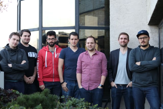 A revolutionary gang from Hungary. István Csanády (in the purple shirt) in 2019 after announcing a $6 million series A funding round from European venture capitalists at Point Nine Capital and Creandum. (Picture courtesy of tech.eu.)