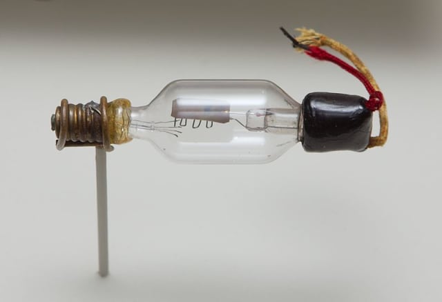 The original triode vacuum tube, the Audion, invented by Lee de Forest in 1906. (Image courtesy of Gregory F. Maxwell.)