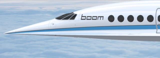Boom SST, a three-engine, Mach 2.2, five-seat aircraft design, plans to take flight in about six years. (Image courtesy of Boom Technology.)