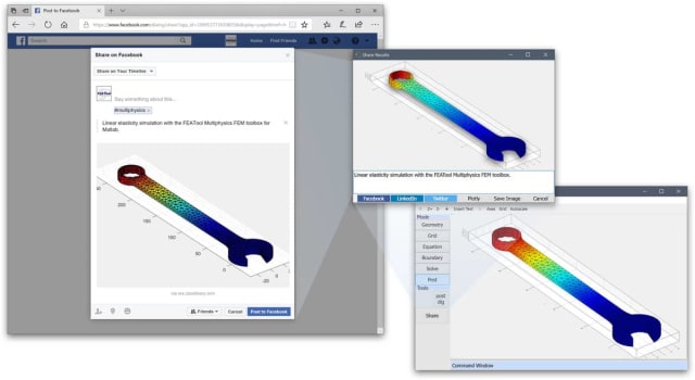 Share plot and simulation results on social media with FEATool. (Image courtesy Precise Simulation Ltd.)