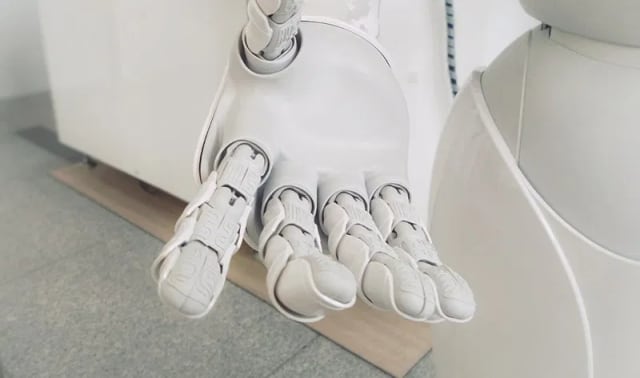 The soft humanoid hand reveals the level of detail of its five flexible hybrid pneumatic actuators. (Image courtesy of Michigan State University.)