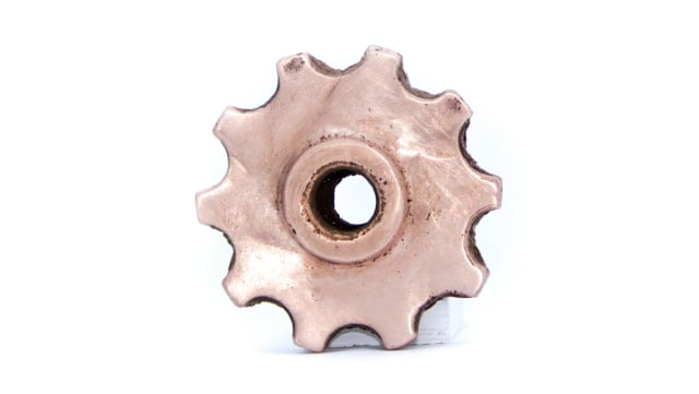 A copper cog produced with Collider’s Programmable Tooling technique. (Image courtesy of Collider.)