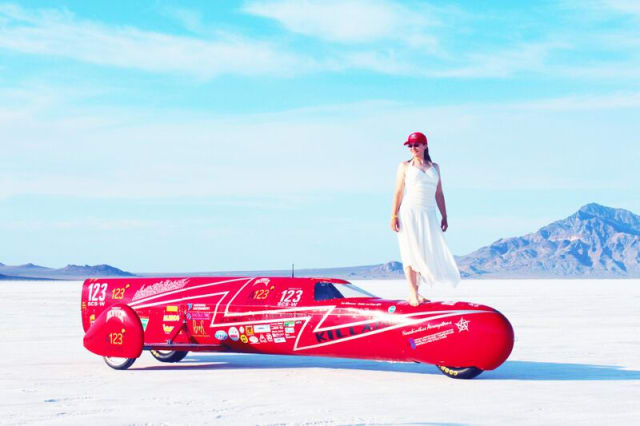 Figure 1. Eva Håkansson and her electric motorbike, the KillaJoule. (Image courtesy of evahakanssonracing.com.)
