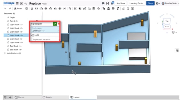 With a process that is simpler than in previous versions, the updated Onshape enables you to replace parts in an assembly with any other part. (Image courtesy of Onshape.)
