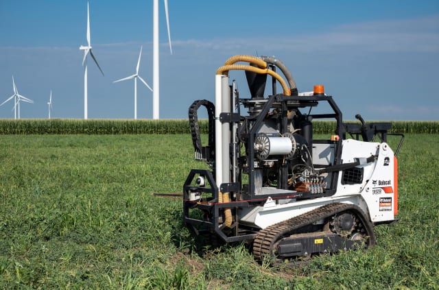 A pair of Purdue University graduates founded Rogo Ag, developer of an autonomous robot, SmartCore, that is designed to collect accurate, repeatable soil samples. (Image courtesy of Purdue Research Foundation/Oren Darling.)