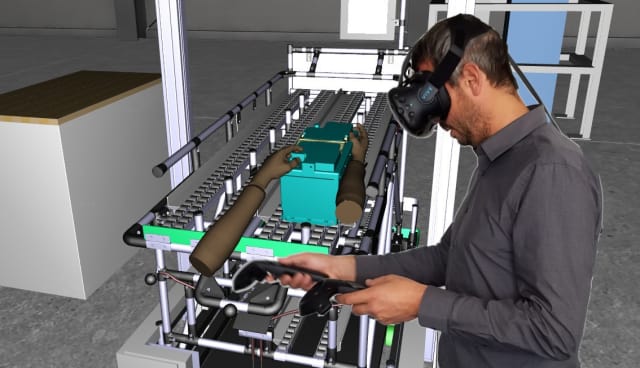 Assembly process review conducted using ESI IC.IDO 11 with an HTC Vive Headset and controllers. (Image courtesy of ESI Group.)