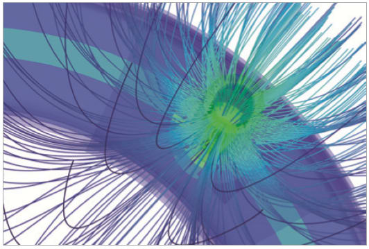 Figure 1 - Geometry and field line simulation of a transformer terminal lead (Image credit Dassault Systemes)