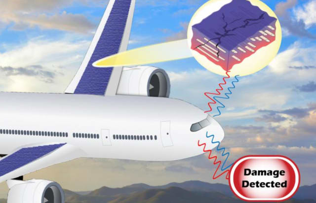 Researchers are developing fiber-reinforced composites that can self-sense and issue warnings about structural threats. (Image courtesy of Christopher Bowland and Sherry Razo, ORNL/DOE.)