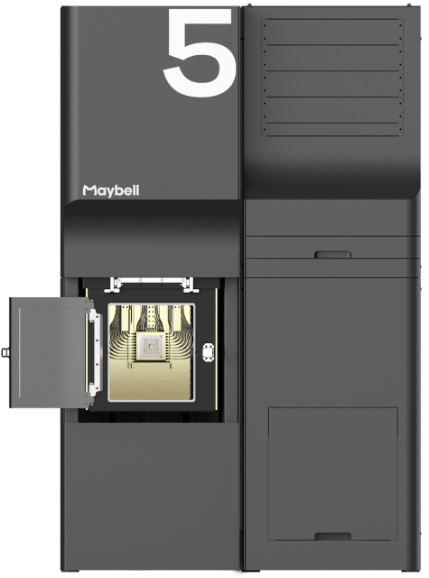 Maybell’s Icebox dilution refrigerator is slightly larger than a kitchen fridge but can cool qubits to just above absolute zero, according to the company. (Source: Maybell Quantum.)