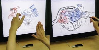 Creating air scaffolds (left) and sketching details with a pen (right). (Image courtesy of Kim et. al.)