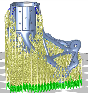 The new power-supports capability allows for full automation of support structure generation. (Image courtesy of 3D Systems.)