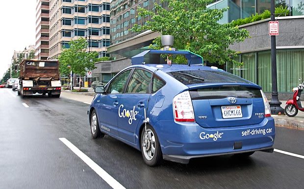 A LiDAR sensors the size of a coffee can is seen at the top of the AV system mounted on top of this Google car. It is used to get a full 360 degree view of the surroundings. (Image courtesy of Telegraph.co.uk)