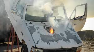 In 2015, Lockheed Martin released this photo to the press, reporting that it had successfully disabled a truck (propped up on a platform with its engine running) from more than a mile away using its Advanced Test HighEnergy Asset (ATHENA) laser weapon system. (Image courtesy of Lockheed Martin.)