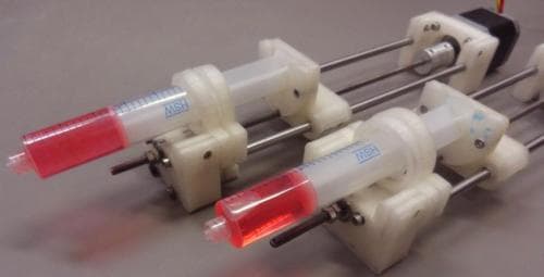 An open-source syringe pump, created to provide an example of the cost savings possible for research labs with open-source technology. (Image courtesy of Appropedia.)