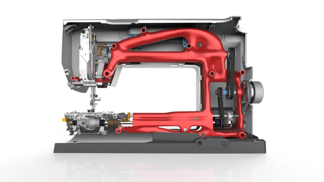 Here, Bernina’s flagship B880 embroidery machine has been redesigned using ST10 with generative design. The internal structure has been optimized to reduce weight, and therefore cost. Such parts can sometimes only be produced with 3D printing, which is now easier to perform in ST10 as well. (Image courtesy of Siemens.)