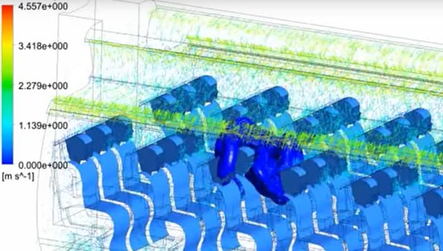 Click to watch a middle seat passenger sneezes, which is shown spreading to other seats in a CFD simulation. (Picture courtesy of ANSYS video.)