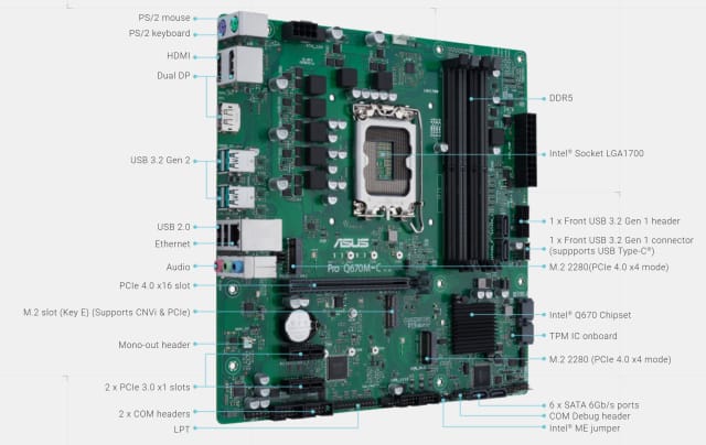 The ASUS Pro Q670-C-CSM motherboard. (Image source: ASUS.)