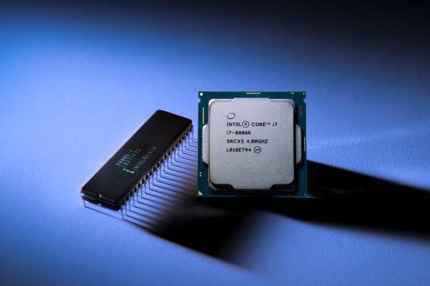 The Intel Core i7-8086K is and LE CPU with six cores that BOXX has overclocked to run at 5.0GHz each. Without special tweaking from BOXX, the CPU likely runs at 5.0GHz on just one core, bringing into question how much better it is than the Intel Core i7-8700 CPU across all six cores. (Image courtesy of Intel.)