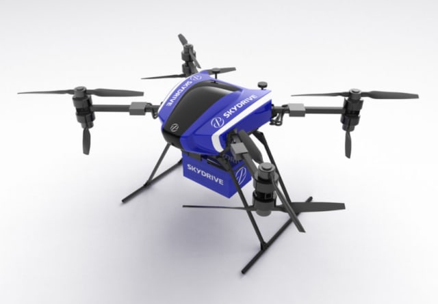 SkyDrive’s Cargo Drone is designed to help transport payloads in difficult-to-reach locations within a 1.8-mile radius. (Image courtesy of SkyDrive.)