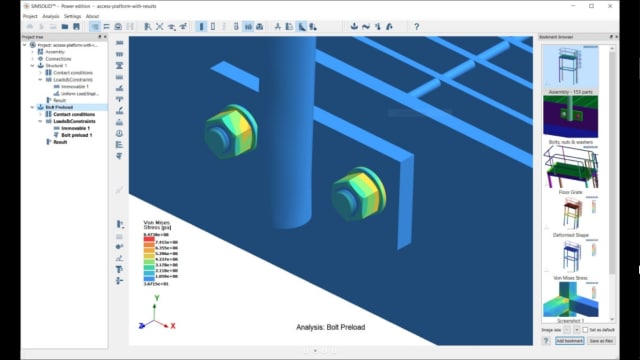 Figure 2. A von Mises plot of a bolt preload analysis. (Image courtesy of SIMSOLID.)