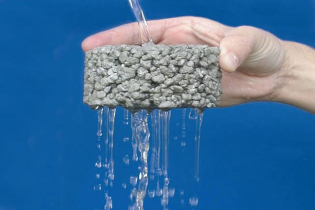 Pervious concrete allows water to run through it to replenish groundwater sources and reduce runoff. (Image courtesy of the National Ready Mixed Concrete Association.)