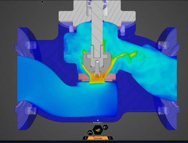 Real-time simulation of fluid flow in a valve with Discovery. (Image courtesy of ANSYS.)