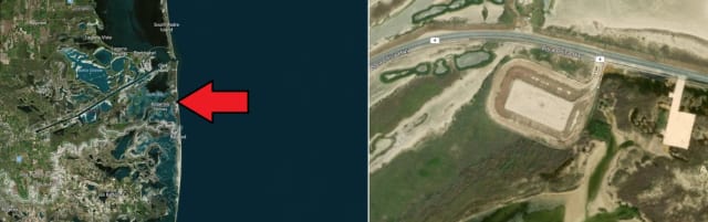 Figure 2: Satellite view and close-up of the launch site. (Image Credit: Bing Maps.)