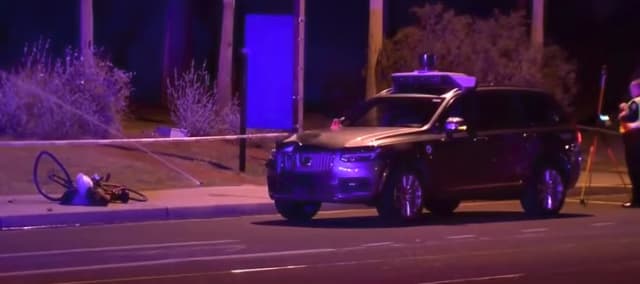 Elaine Hertzberg was killed walking her bike across a road in Tempe, Ariz. when struck by an Uber self-driving car. The vehicle was operating in autonomous mode with a “safety driver” at the wheel. (Image courtesy of ABC local news affiliate.)