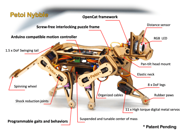 Assembly of the Nybble Kit is projected to take around an hour, with another fifteen minutes for calibrating sensors. (Image courtesy of Petoi.)