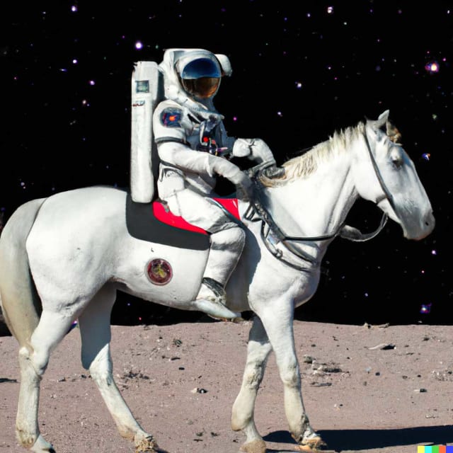 What would an astronaut riding a horse on the moon look like? There may be no request too strange for the DAL-E 2 image creator which uses AI to conjure images based on natural language prompts. (Picture courtesy of DAL-E.)