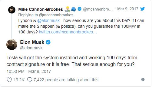 Musk’s 100-day boast left Tesla investors sweating. (Image screenshot from Twitter.)