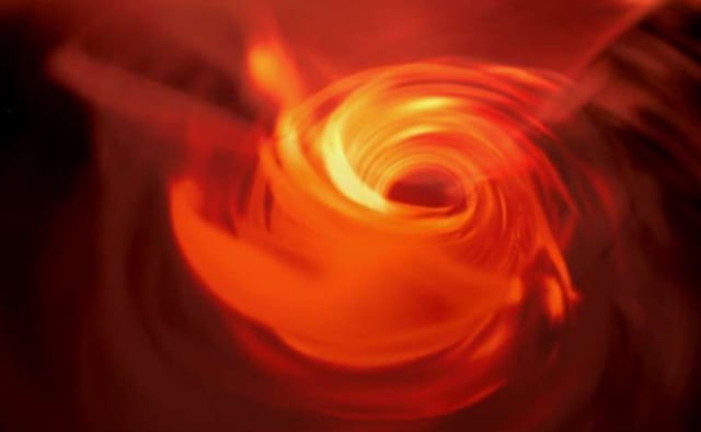 A VR simulation lets people experience being next to the black hole at the center of the galaxy, Sagittarius A*. (Image courtesy of Jordy Davelaar, Radboud University.)