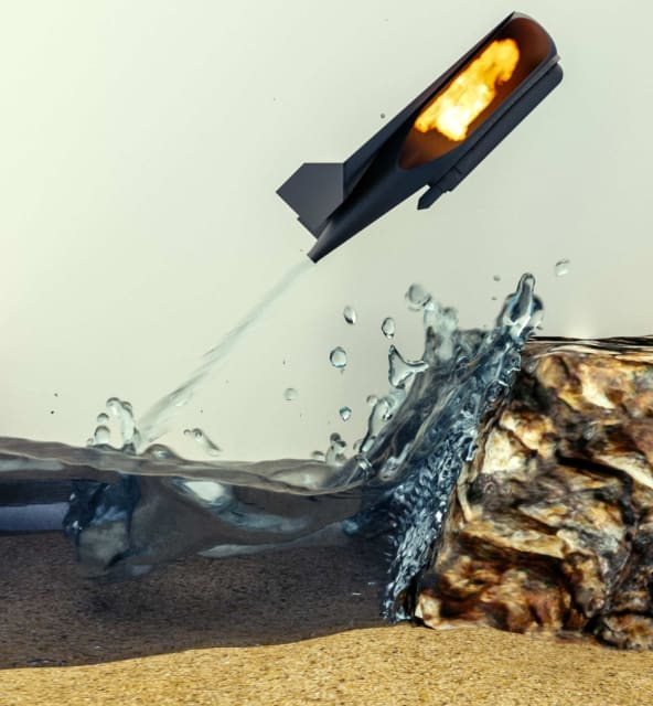 This illustration shows the combustion inside the robot propelling it out of the water. (Image courtesy of Imperial College London.)