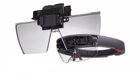 Microsoft HoloLens uses an LCoS screen for display, which functions similarly to a DLP projector. The HoloLens set the tone for inside-out pose tracking when it first hit the market in 2015. (Image courtesy of Microsoft.)