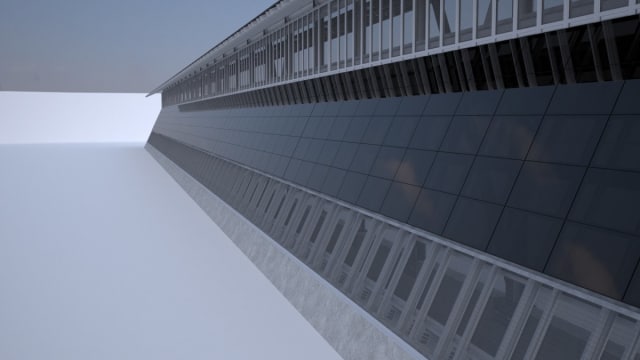 One of the rejected wall prototype designs, created by architecture firm Gleason Partners LLC, which would have allegedly generated enough electricity to pay for its construction in under 20 years. (Image courtesy of Gleason Partners LLC.)