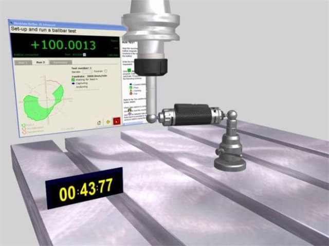 Figure 3: Renishaw QC20 Ballbar Mounted on the Bed of a 3-axis Milling Machine.