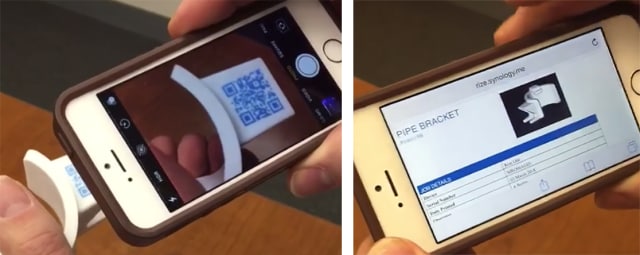 Parts can be 3Dprinted to feature QR codes that can call up manufacturing information in a smartphone or tablet app. (Image courtesy of Rize.)