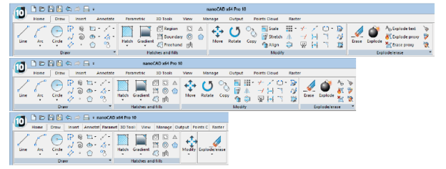 A new ribbon-style interface provides a streamlined way to interact with nanoCAD.