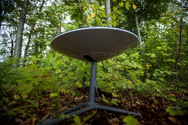 Bakhmut, Ukraine, September 13, 2022: Starlink Internet satellite dish. Stock photo.
