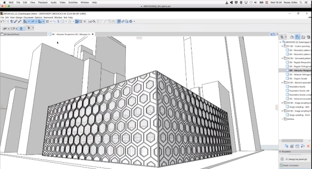 The new Curtain Wall tool works with Grasshopper software to allow for more complex pattern modeling, like this “pattern within a pattern.” (Image courtesy of GRAPHISOFT.)