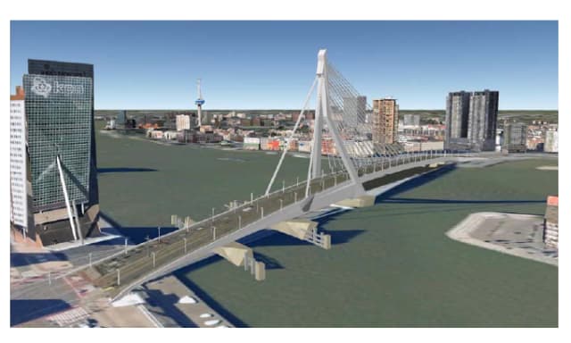 A 3D model of Erasmus Bridge in Rotterdam. (Image courtesy of GIM International.)