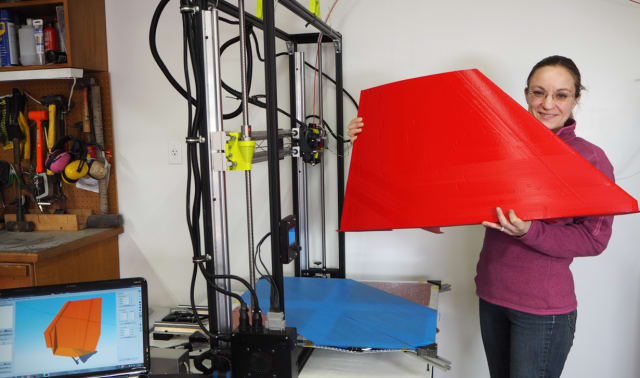 Figure 3. Håkansson has designed a covering for the outrigger that generates downward force and has printed the covering on a Lulzbot 3D printer that is customized to handle large parts. (Image courtesy of evahakanssonracing.com.)