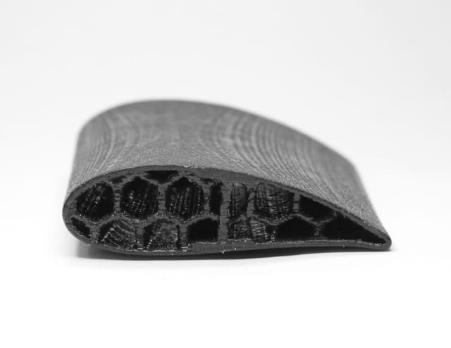 A 3D-printed airfoil made with the CBAM process. (Image courtesy of Impossible Objects.)