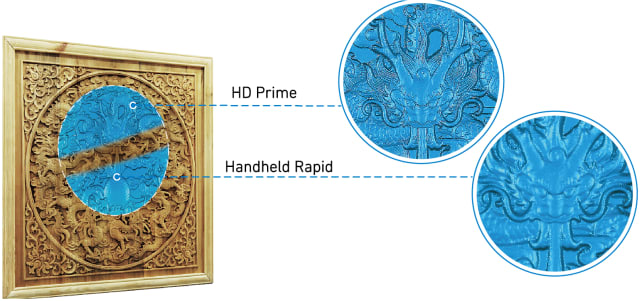 Difference in scan detail with and without the HD Prime Pack. (Image courtesy of SHINING 3D.)