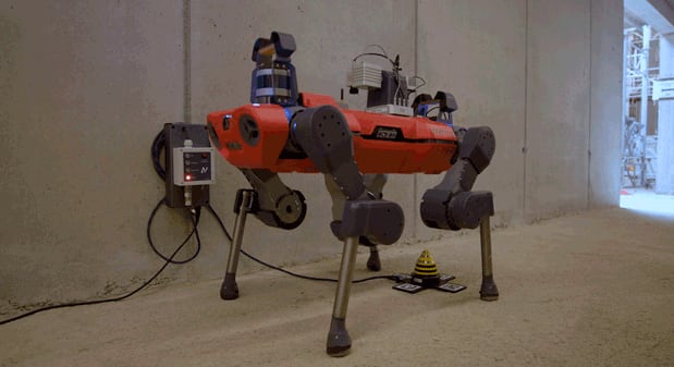 ANYmal is a quadrupedal robot designed for autonomous operation in challenging environments. (Image courtesy of ANYbotics.)
